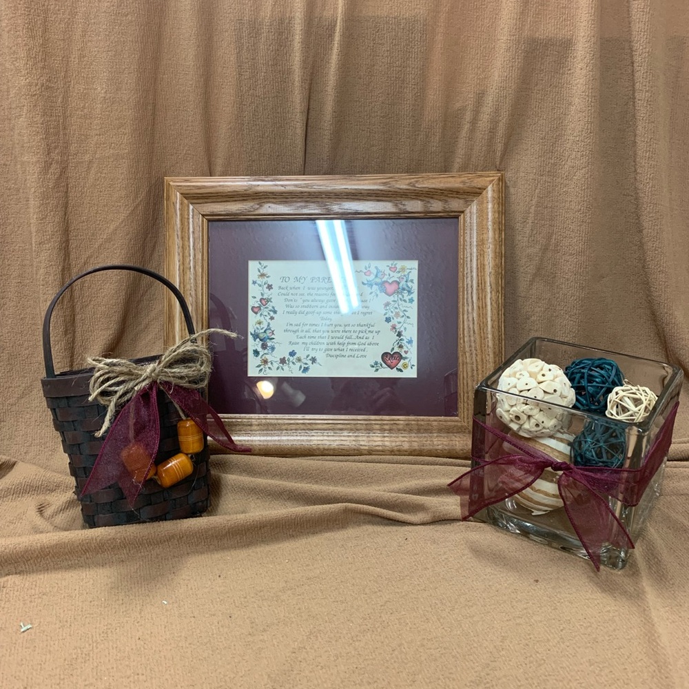 Wooden Frame with Burgundy Accents.  Inv 475